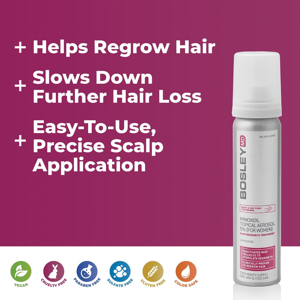 BOSLEY MD Women’s Hair Regrowth Foam - 5% Minoxidil 2.11 oz