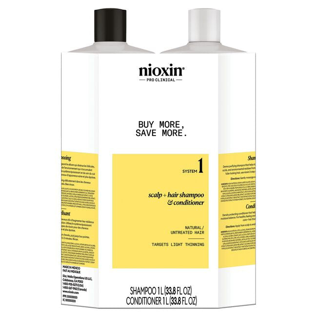 NIOXIN System 1 Shampoo and Conditioner for natural, untreated hair with light thinning 33.8 fl oz/ 1 L