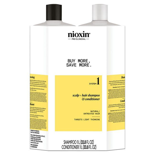 NIOXIN System 1 Shampoo and Conditioner for natural, untreated hair with light thinning 33.8 fl oz/ 1 L